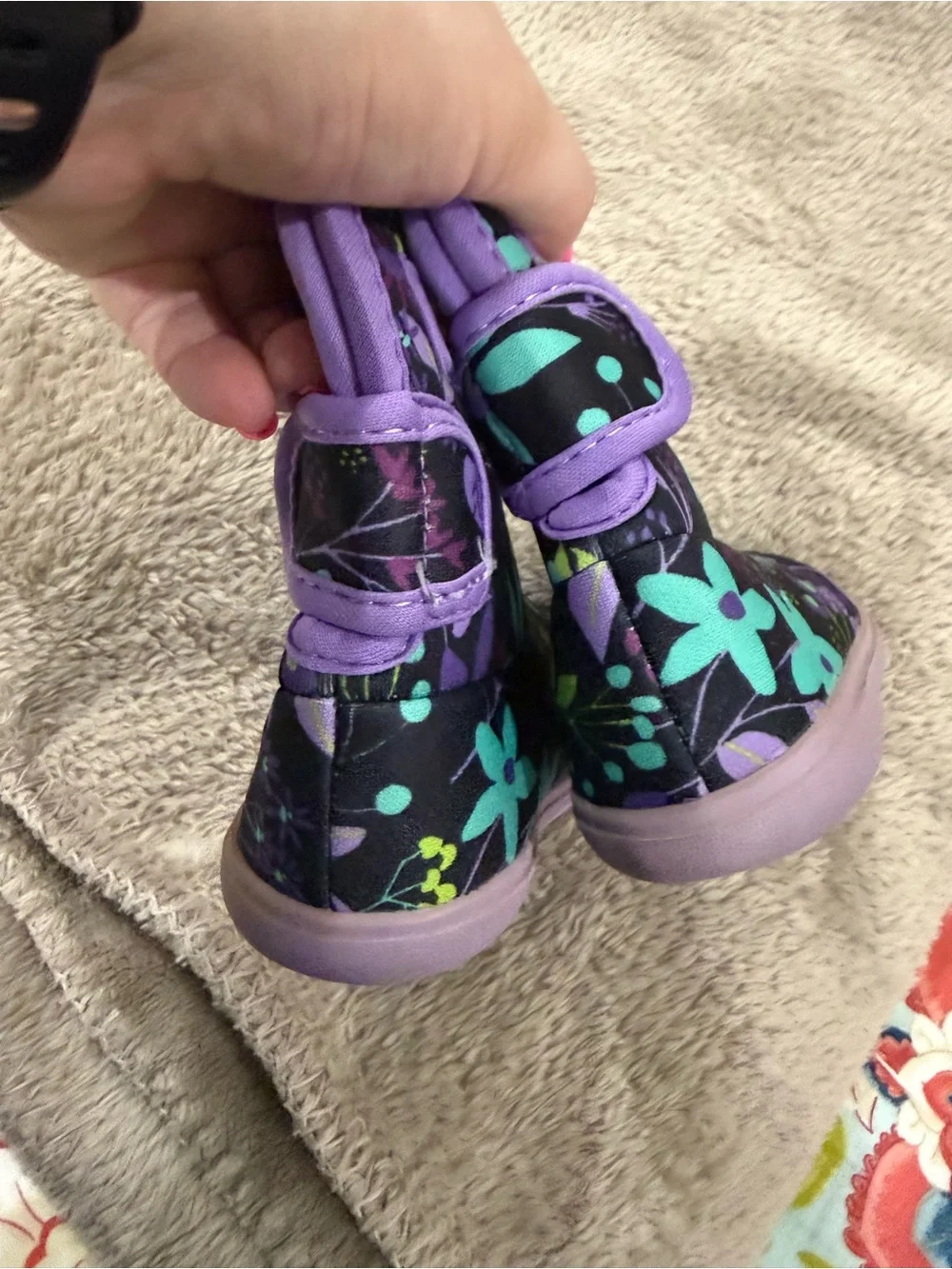 Bogs Kids Floral Pull-On Boots in Purple and Teal
